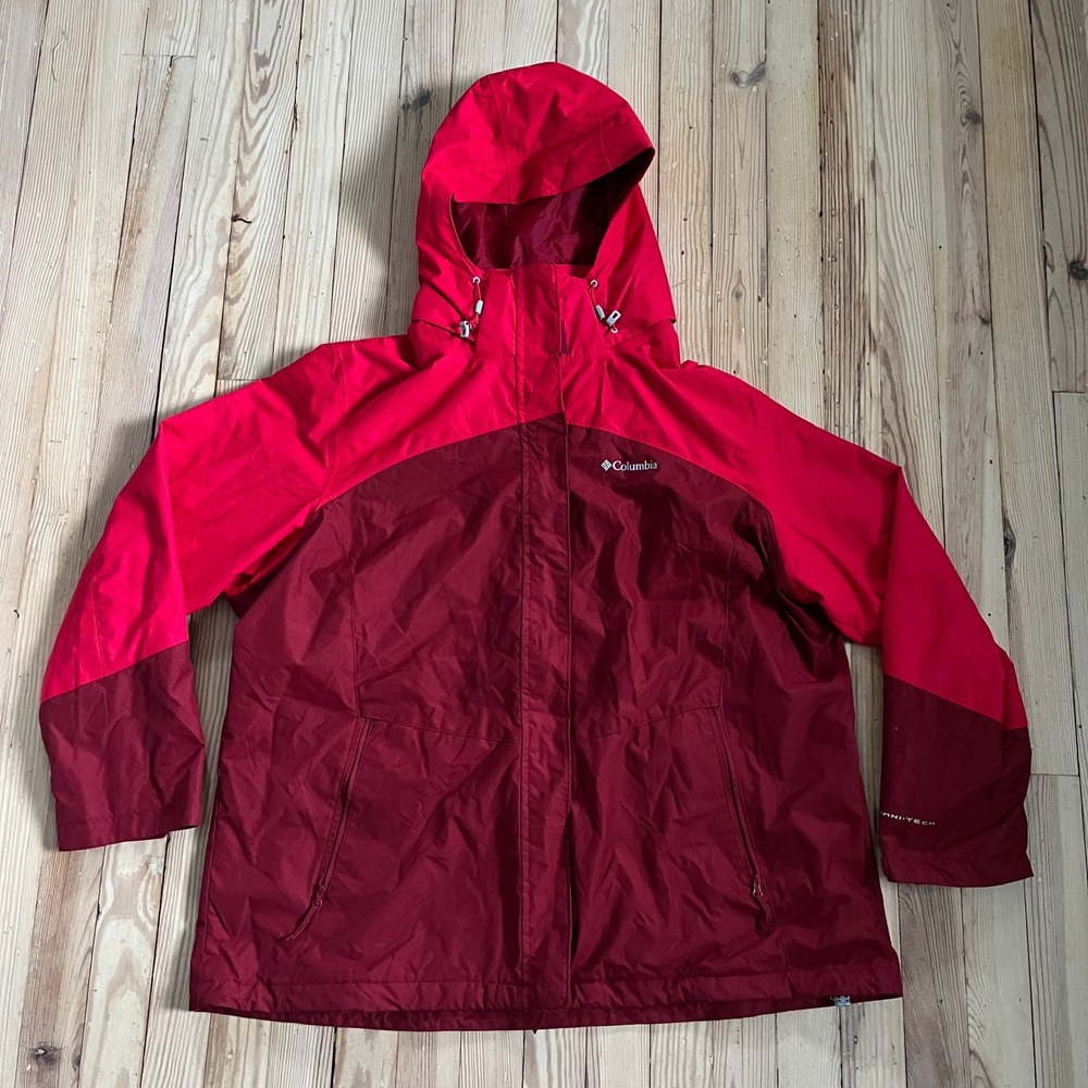 Columbia Interchange Jacket Shell Womens 2X Red Omni-Tech Waterproof Hooded Coat